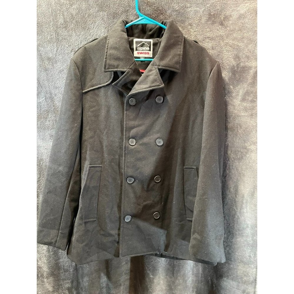 NWT! Alpine Swiss Men's 30% Wool 70% Polyester Peacoat Jacket Black Size LG